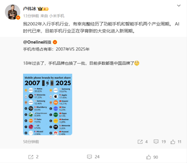 中金财富 卢伟冰：功能手机、智能手机之后 手机行业正进入新周期